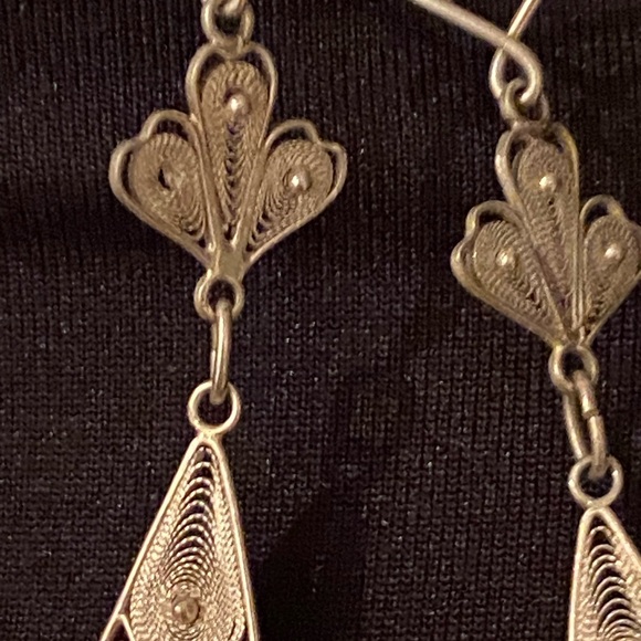 Intricate Vintage Turkish Sterling Silver Earrings - Picture 4 of 7